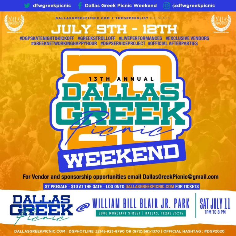 2020 Dallas Greek Picnic Weekend — Sat. JULY 11 Celebrating 13 Years